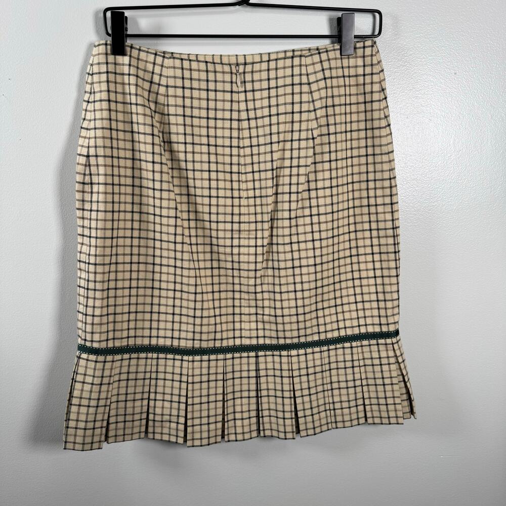 Tailor New York Tan Y2K Zipper Back Bow Accent Pleated Check Hem Skirt Size 4 - Picture 3 of 8